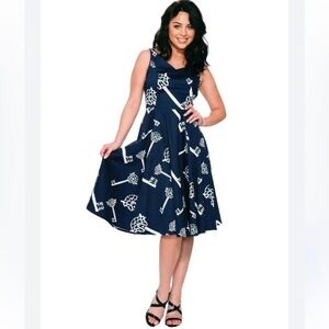 Elegant Navy and White Floral Dress